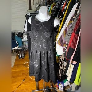 Brocade shift dress with darted waist, size 8.